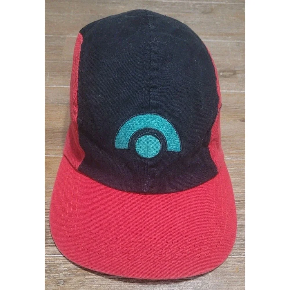 Vintage 90s Pokemon 5 Panel Youth Hat Red & Black Adjustable Strap Cap Y2K